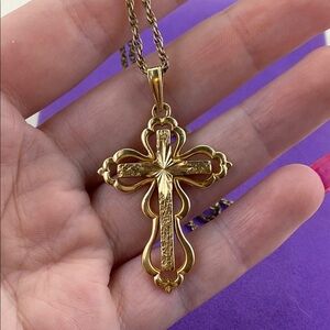 💛 Antique 12k Gold Filled Cross Pendant Necklace